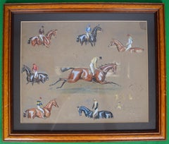 The 1886 St Leger Stakes Vignette w/ 7 Jockeys Watercolour by Finch Mason SIGNED