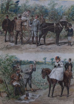 Caricatures In 2 Equestrian Coaching Scenes Watercolour by Finch Mason