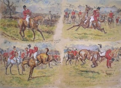 Vignette Of 4 Fox Hunt Scenes Watercolour by George Finch Mason
