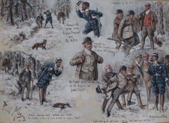 Vignette représentant des scènes de chasse. Aquarelle de George Finch Mason