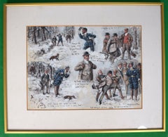 Vignette représentant des scènes de chasse. Aquarelle de George Finch Mason