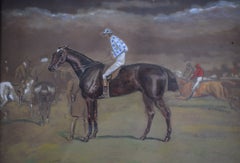 Jockey w/ White/ Blue Polka Dot Silks Steeplechase Watercolour by George Finch M