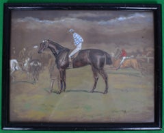 Jockey w/ White/ Blue Polka Dot Silks Steeplechase Watercolour by George Finch M