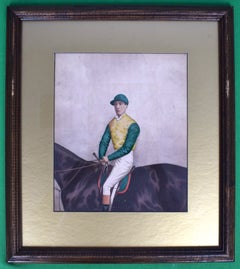 Jinete con camiseta amarilla, gorra y mangas verdes. Acuarela de Joshua Dighton