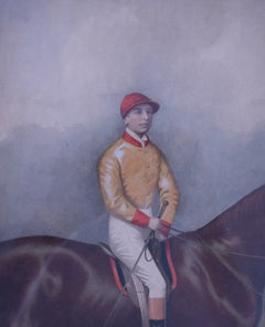 Jockey w/ Peach Silks w/ Red Cap/ Collar & Cuffs Watercolour by Joshua Dighton