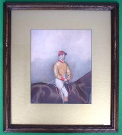 Jockey w/ Peach Silks w/ Red Cap/ Collar & Cuffs Watercolour by Joshua Dighton