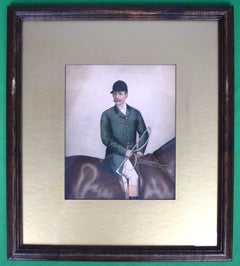 Huntsman w/ Green Coat/ Black Cap & Riding Crop Watercolour by Joshua Dighton