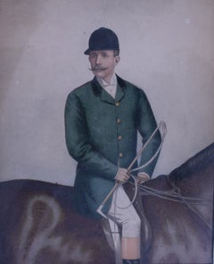 Huntsman w/ Green Coat/ Black Cap & Riding Crop Watercolour by Joshua Dighton