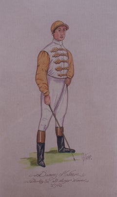 Danny Maher Jockey Derby & St. Leger Winner 1903 Watercolour by Astor