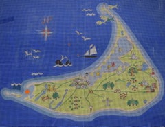 Needlepoint Map of Nantucket c1970s Canvas by Erica Wilson