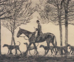 "Fox-Hunt Through The Woods" Drypoint Scene by Paul Brown