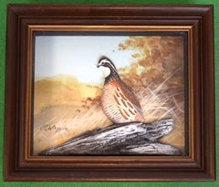 Hand Painted Bob White Quail Composition Relief Sculpture & Landscape by Joseph