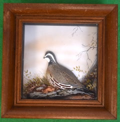 Hand Painted Quail Composition Relief Sculpture & Landscape by Joseph Q. Whipple