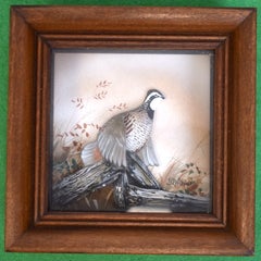 Hand Painted Quail Composition Relief Sculpture & Landscape by Joseph Q. Whipple