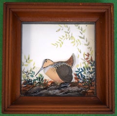 Hand Painted Woodcock Composition Relief Sculpture & Landscape by Joseph Q. Whip