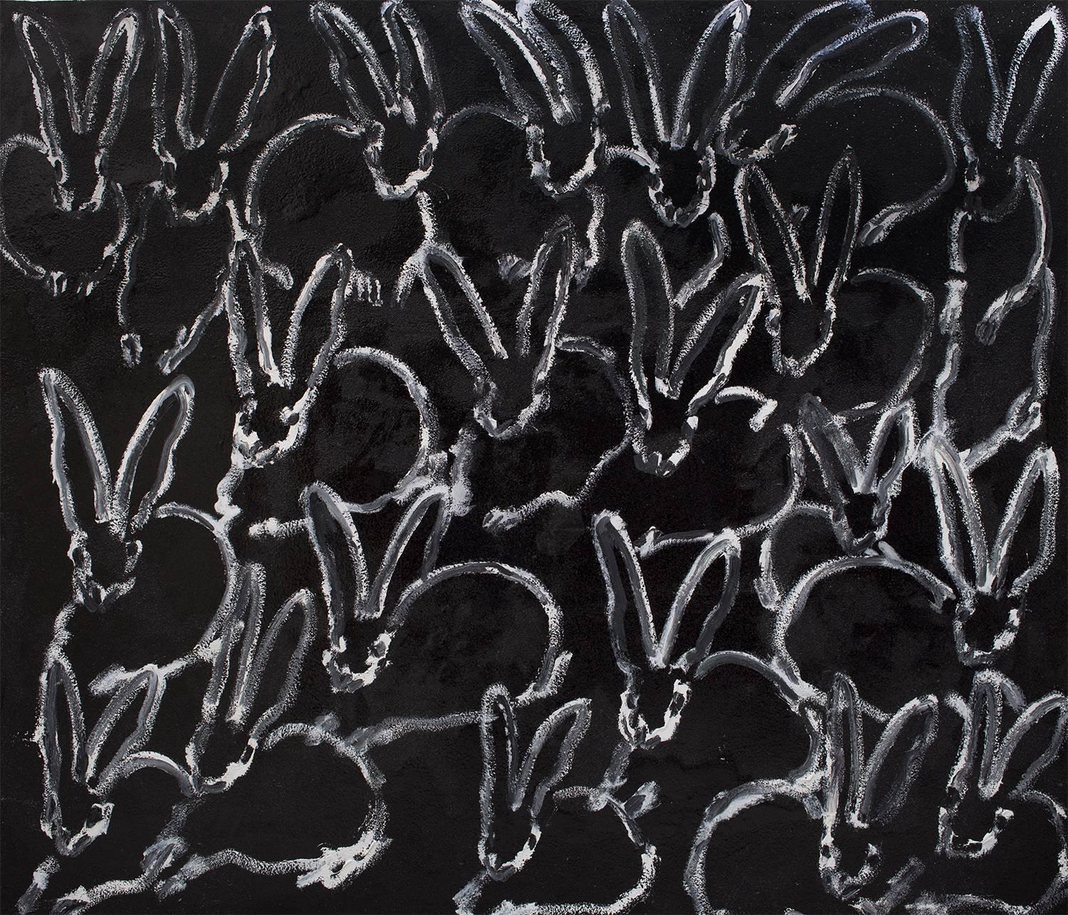 Hunt Slonem Animal Painting - Untitled- Bunnies on Black Diamond Dust