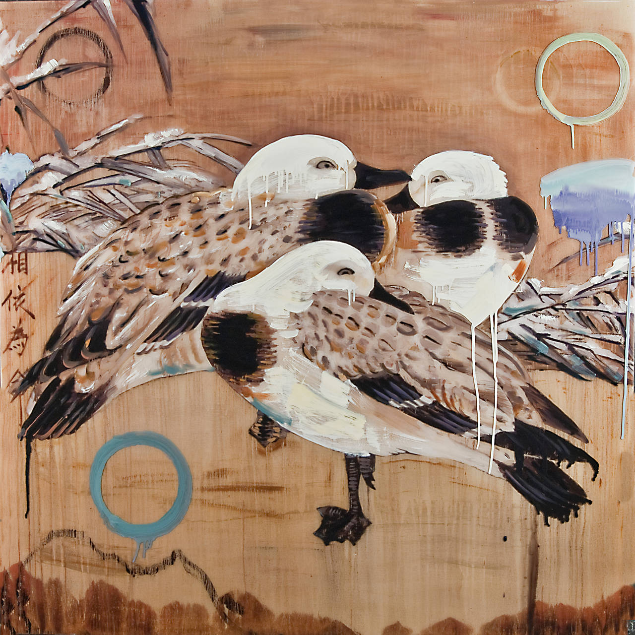 Hung Liu Animal Painting - Interdependent(Cozy Birds II)