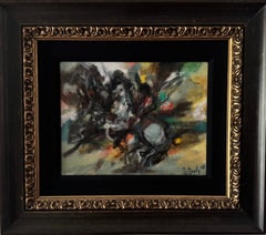 Opera originale di Marcel Mouly, “Le Cheval Blanc”, dipinto a olio astratto, 1968, firmato, 20x23