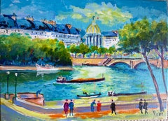 Signed Picot Original Oil Painting, Vivid Small Canvas 'La Seine et L'Institut'
