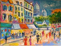 Signiertes Originalgemälde von Picot: Lebendiges Ölgemälde „Montmartre, Paris“, kleine Leinwand