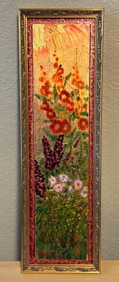 "Malvarosa e lupino" di Leo E. Osborne, 18x5", acrilico/foglia d'oro
