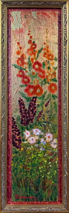"Malvarosa e lupino" di Leo E. Osborne, 18x5", acrilico/foglia d'oro