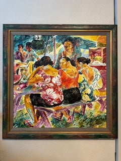 Figurative Hawaii Scene by Ethelinda Signed Oil on Canvas, Early Work, 30x30"