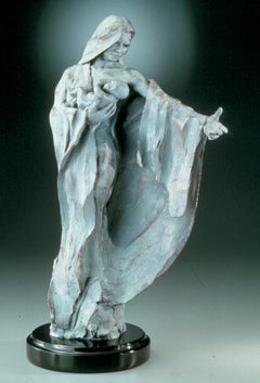 «Honra a los Santos», escultura de bronce, Virgen con el Niño contemporánea, 22" de altura