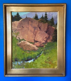 Red Rocks Oil Painting, Impressionist Landscape, Signed, 38x32" Framed