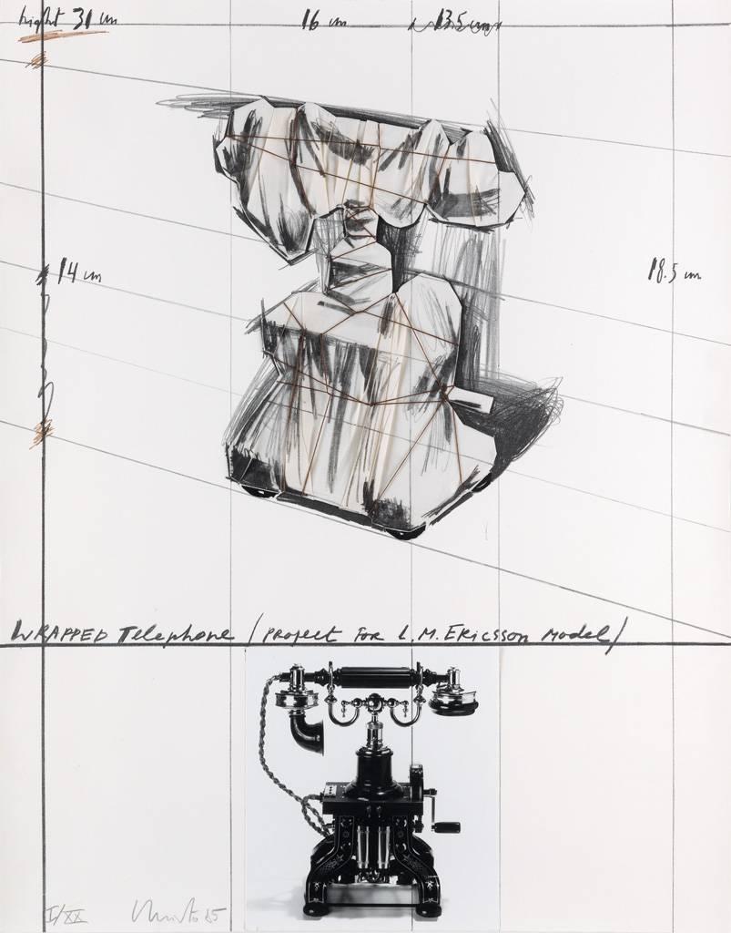Christo, Wrapped Telephone, Project for L. M. Ericsson Model, 1985, Lithograph - Print by Christo and Jeanne-Claude