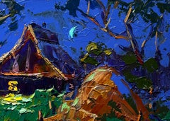 Cozy moonlit night, Landscape Oil Painting Impressionism