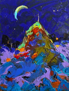 Moonlit night in the field, Landscape Oil Painting Impressionism