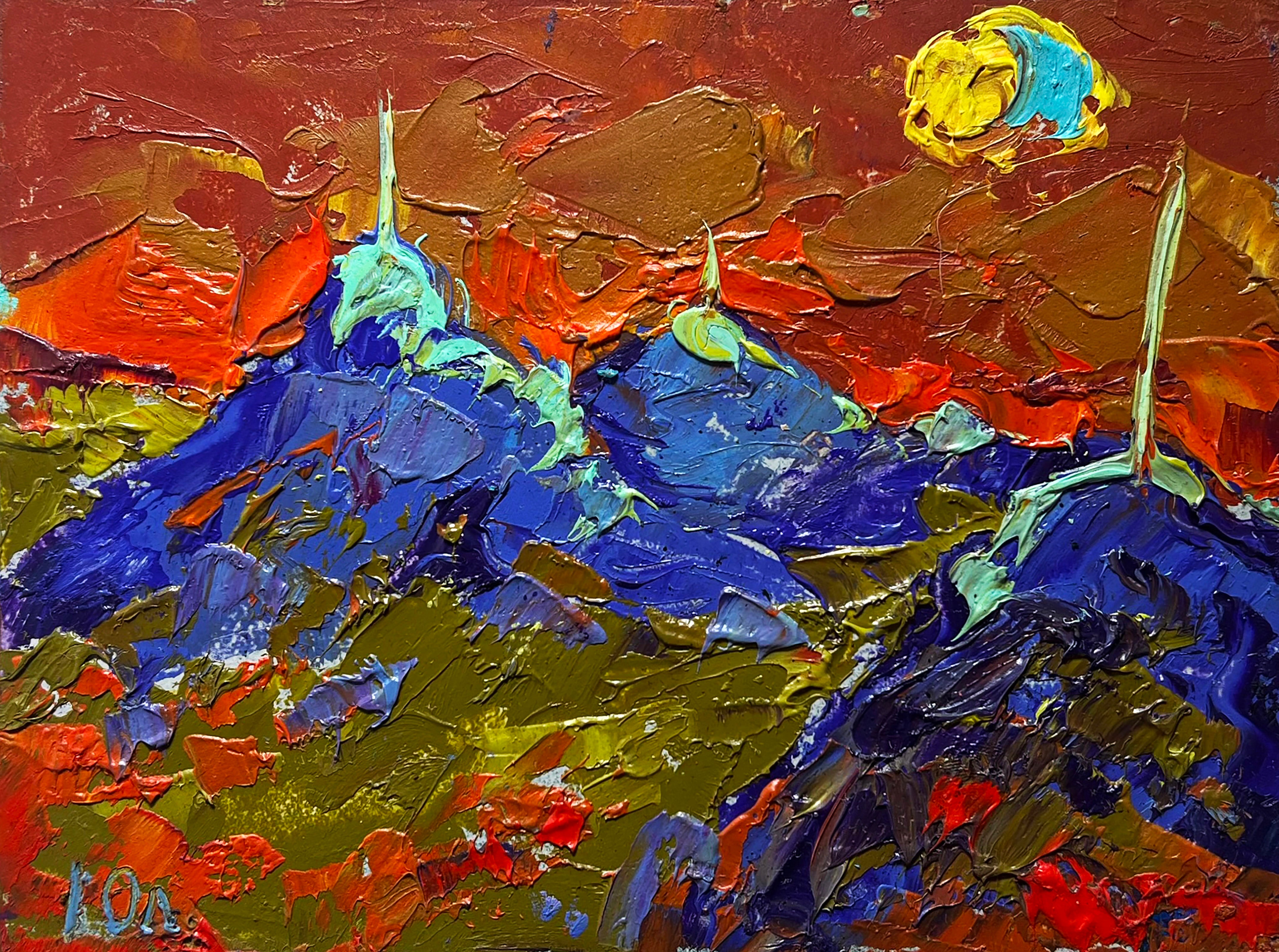 Full moon in the field, Landscape Oil Painting Impressionism