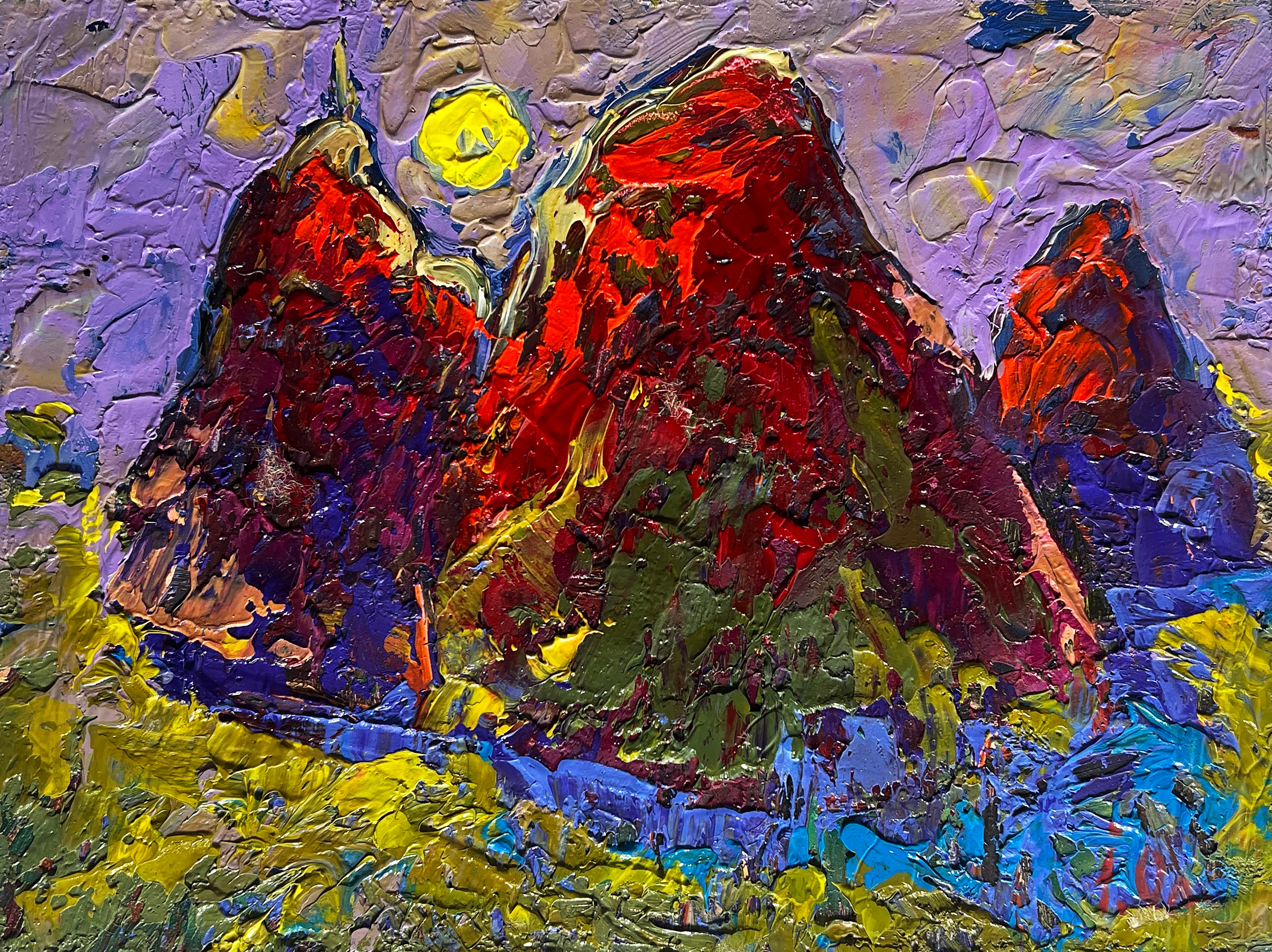 Oleksiy Ivanyuk Landscape Painting - The moon illuminates the field, Landscape Oil Painting Impressionism