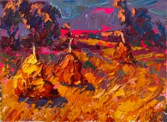 Sonnenuntergang über dem Feld – Landschaftsbild in Öl – Postimpressionismus