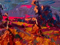 Sunset over the field Landscape Oil Painting Post Impressionism