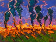 Distant Night Landscape Oil Painting Post Impressionism