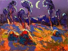 Blaue Herbstnacht – Landschaftsgemälde in Öl – Postimpressionismus
