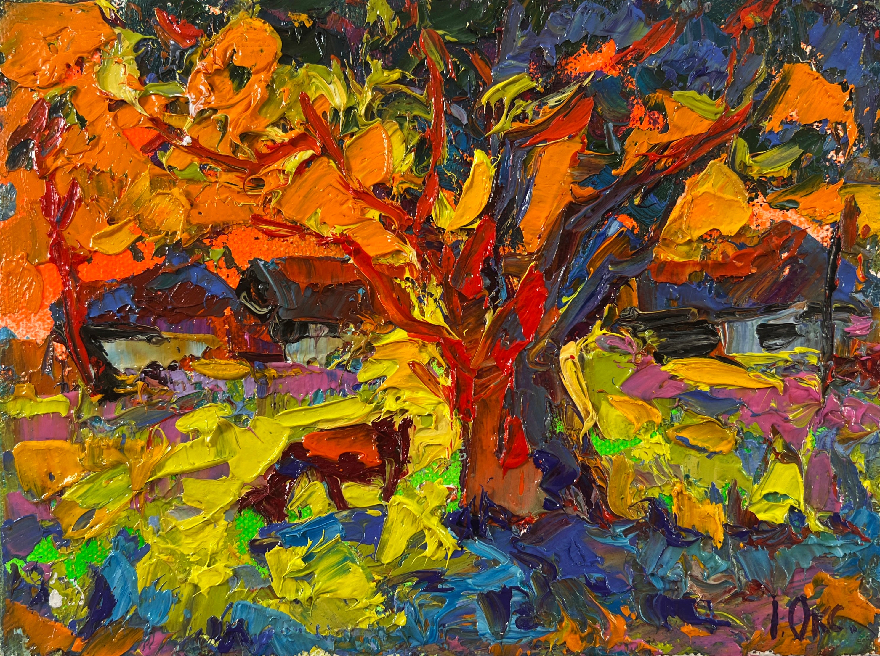Oleksiy Ivanyuk Landscape Painting - The sun is setting Landscape Oil Painting Post Impressionism