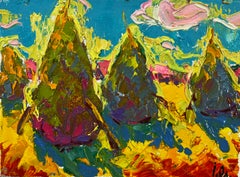 Summer sunset sun in the field Landscape Oil Painting Post Impressionism