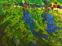 Vacaciones de verano y caminos rurales. Pintura al óleo paisajística. Postrrealismo.