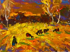 L'automne et le dernier chant des oiseaux — Peinture à l'huile représentant un paysage — Postimpressionnisme