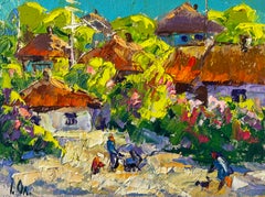 Fleurs et lumière entre les bâtiments — Peinture à l'huile de paysage — Postimpressionnisme