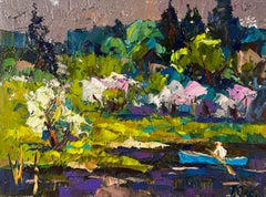 Souffle de printemps dans les bosquets verdoyants – Peinture à l'huile représentant un paysage – Postimpressionnisme