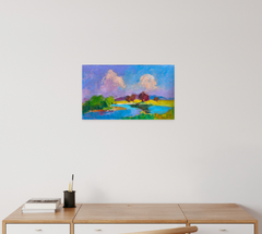 Maravillosa pintura original impresionista de un paisaje en un día de verano, lista para colgar
