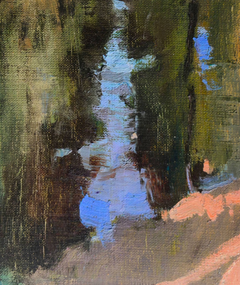 «Ecos del agua»: pintura al óleo original de estilo impresionista con motivos urbanos