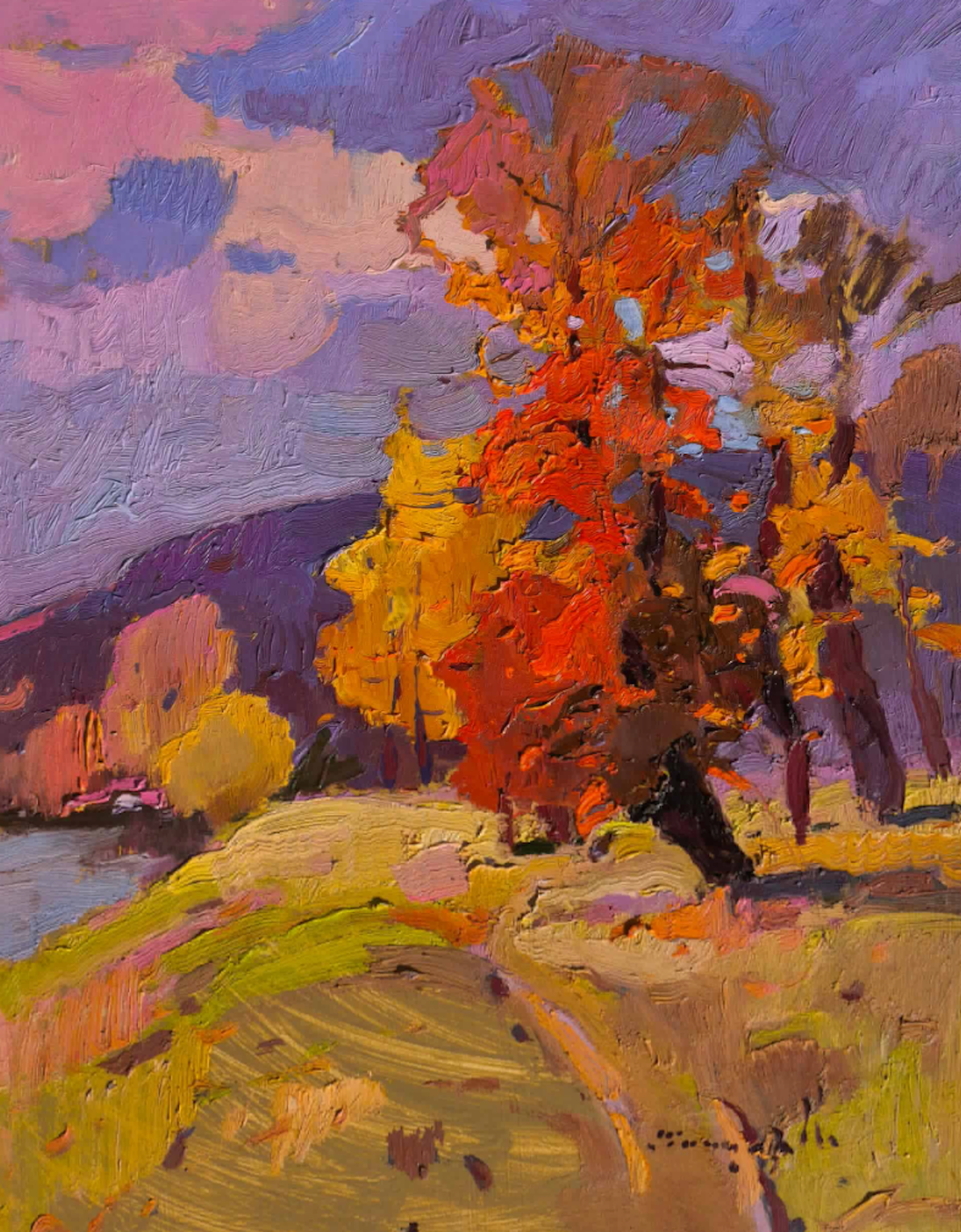 Autumn Trees Landscape Impressionism Original Oil Painting, Ready to Hang