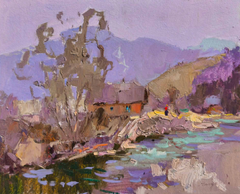 Spring Village Landscape Impressionism Original Oil Painting, Ready to Hang
