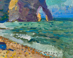 Normandie, Étretat, Étude n° 6 : peinture à l'huile originale de style impressionniste, prête à être accrochée