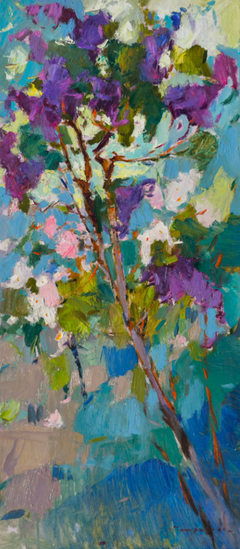 Lilac Branch Flowers Impressionism Original Oil Painting